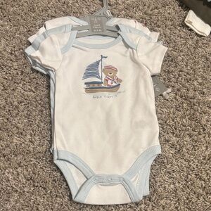 Le Top Nautical Bear Bodysuit - Light Blue and White